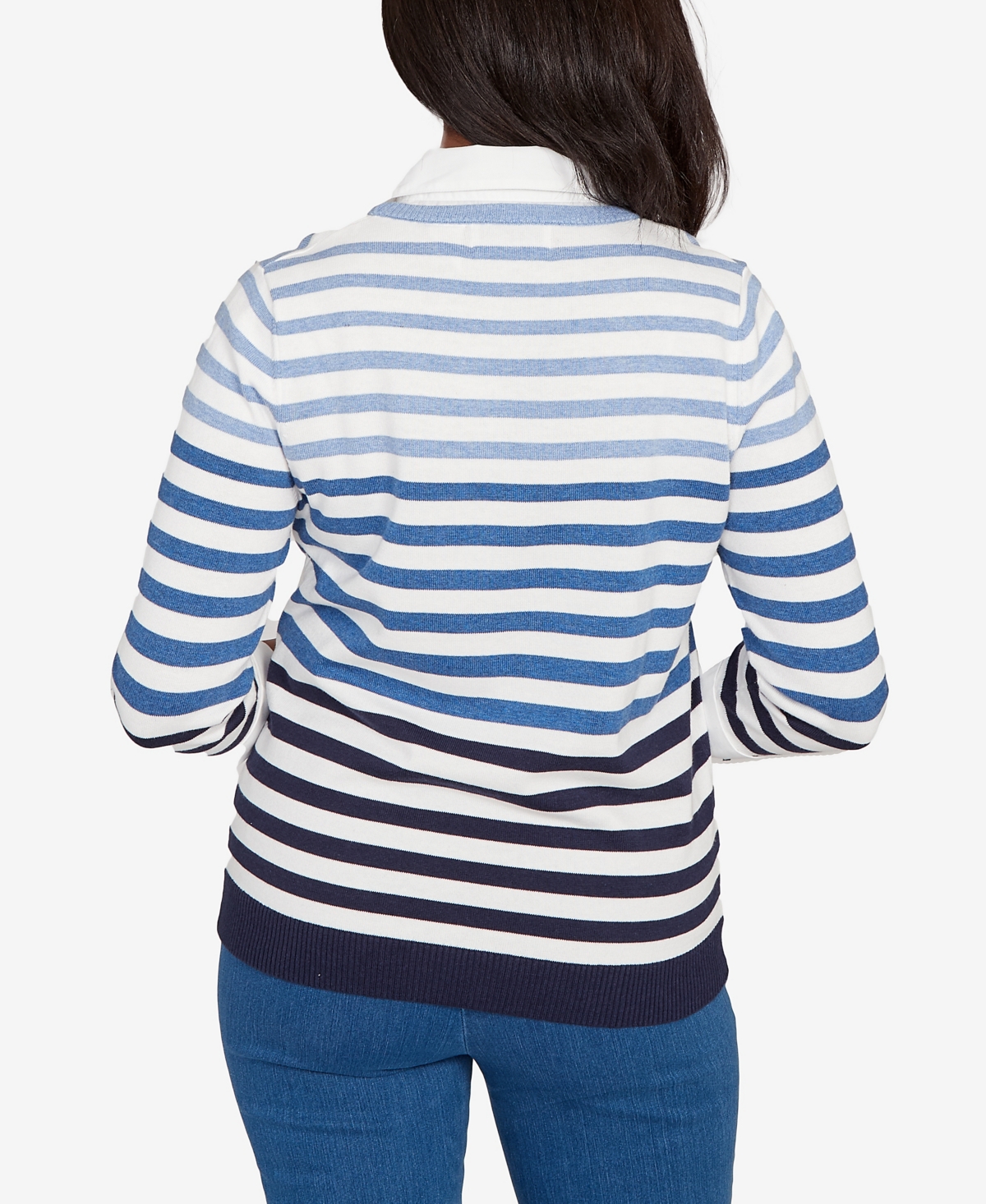 Alfred Dunner Women's Classic Ombre Stripe Two In One Sweater In Blue