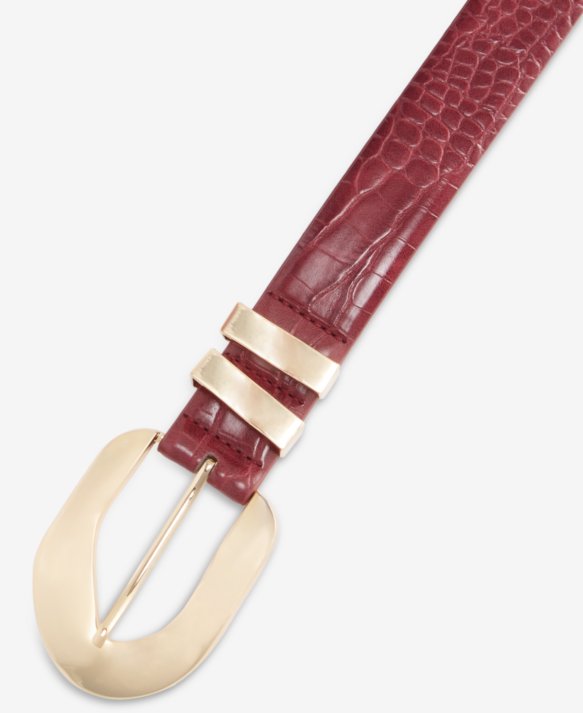 Inc International Concepts Sculptural Buckle Croco Belt, Macy's Exclusive In Burgundy