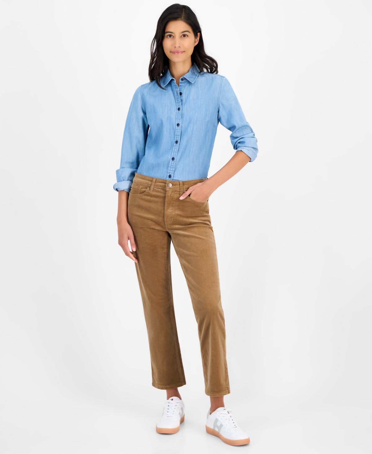 Tommy Hilfiger Women's Straight Corduroy Pants In Brown