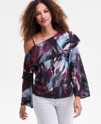 I.N.C. International Concepts - Women's Ruffled Asymmetrical-Neck Blouse