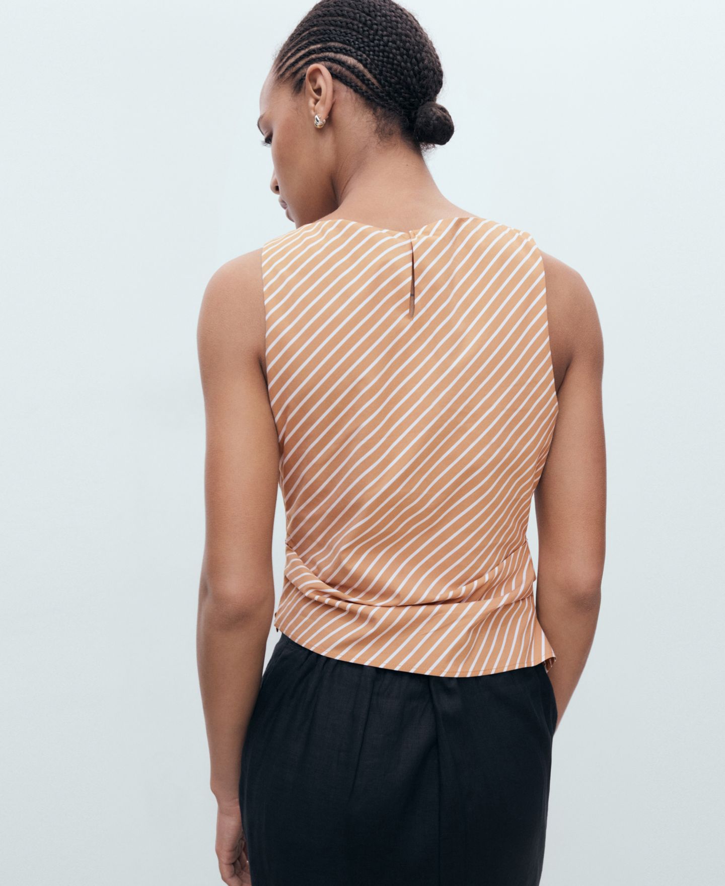 Женский топ Mango Asymmetrical Striped Cotton, цвет: Коричневый — фото 2