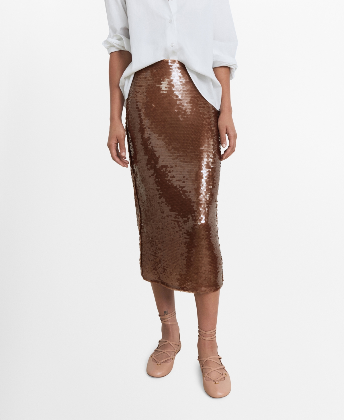 Mango Sequin Midi Skirt In Brown