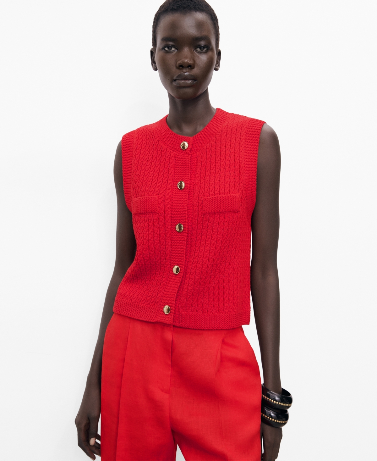 Mango Chunky Cable Stitch Sweater Vest In Red