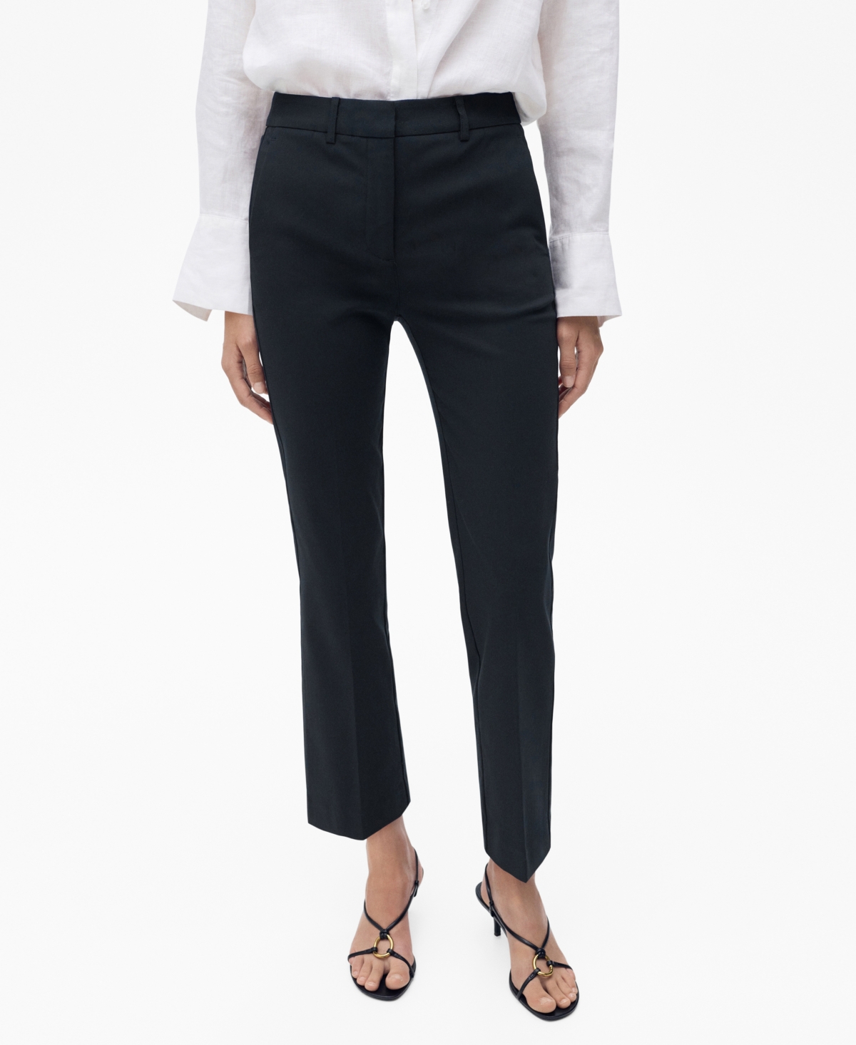 Mango Ankle Straight Leg Pants In Black