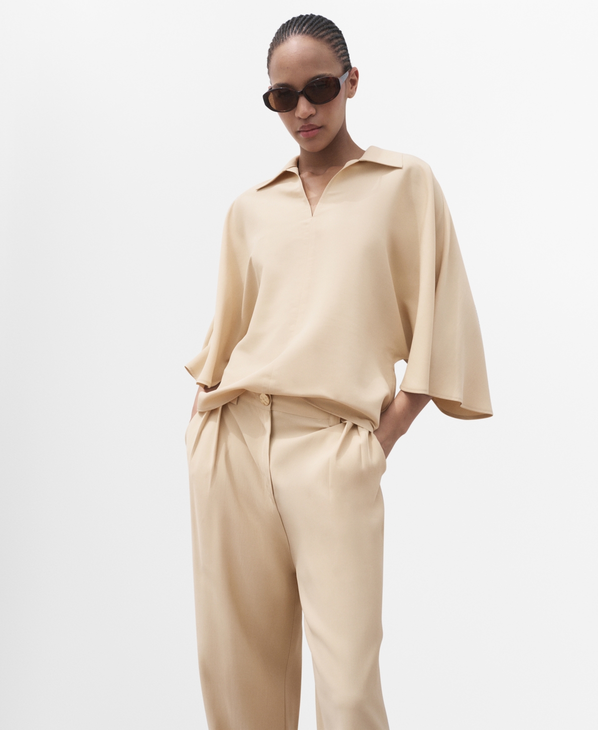 Mango Oversized Three-quarter Sleeve Shirt Sand In Sand