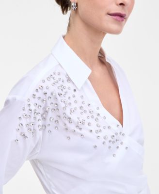 Women's Embellished Faux-Wrap Shirt, Macy's Exclusive