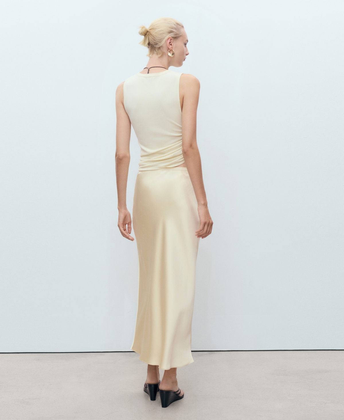Mango Mia Satin Midi Skirt In Yellow