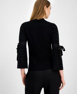 Women's Embellished Bow-Sleeve Mockneck Top