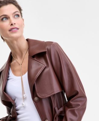Women's Faux-Leather Trench Coat, Macy's Exclusive