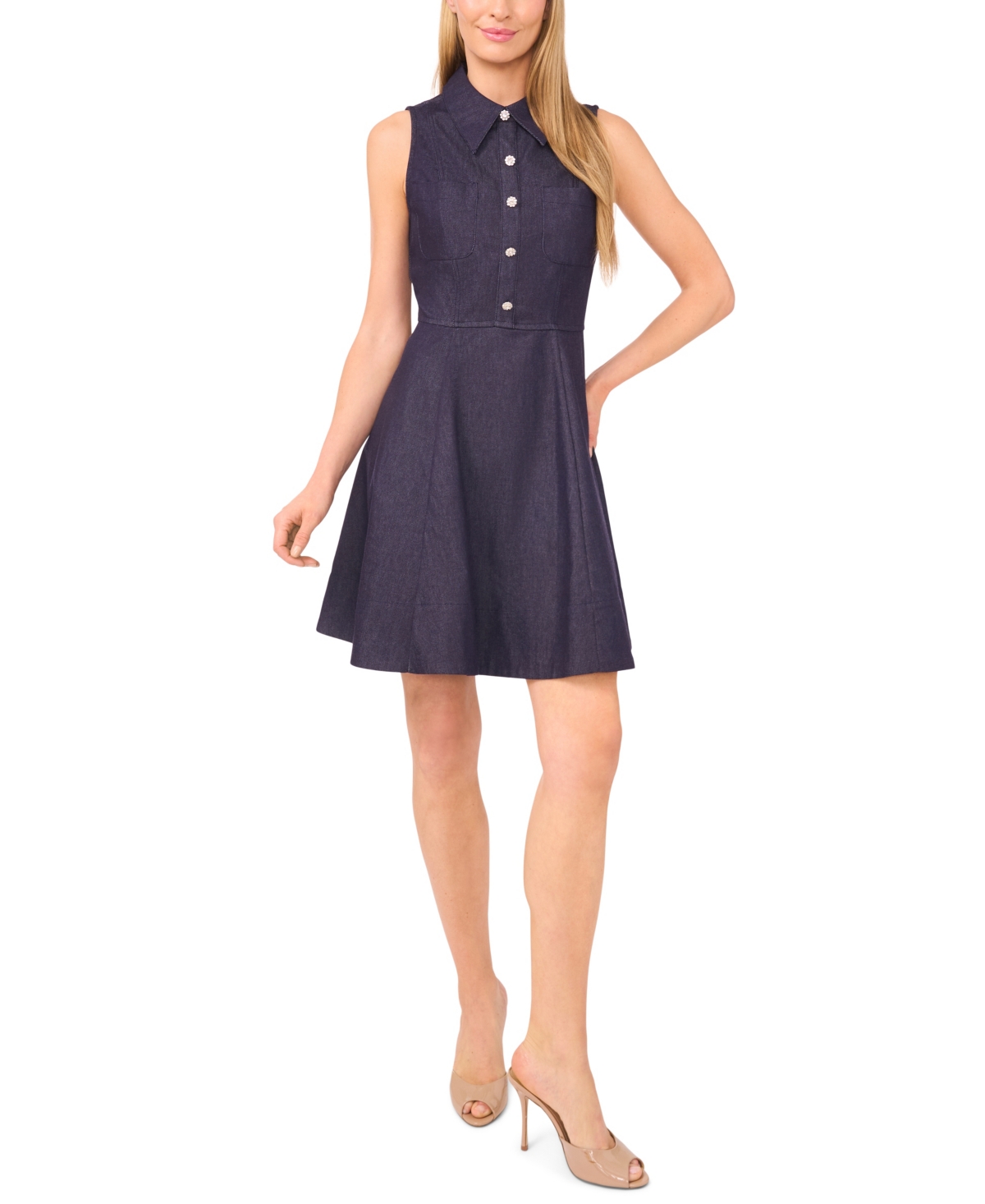 Cece Sleeveless Fit And Flare Dress In Blue