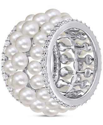 Cultured Freshwater Pearl (3 - 4-1/2mm) & Lab Grown White Sapphire (1-5/8 ct. t.w.) Multirow Ring in Sterling Silver