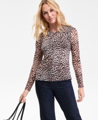 I.N.C. International Concepts - Women's Twist-Neck Printed Mesh Top