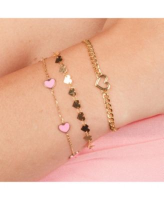 Bubblegum Pink Heart Station Bracelet 14K Gold