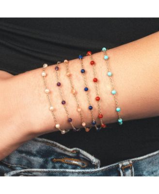 Coral Bead Chain Bracelet 14K Gold