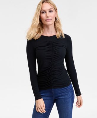 I.N.C. International Concepts - Women's Shirred-Front Long-Sleeve Top