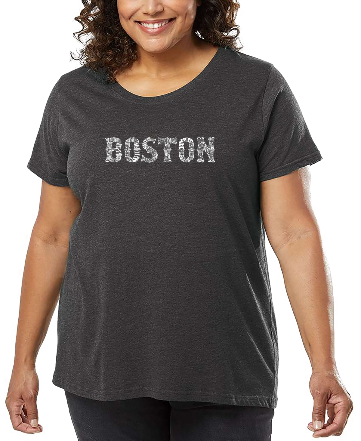 La Pop Art Plus Size Boston Neighborhoods Word Art T-shirt In Gray