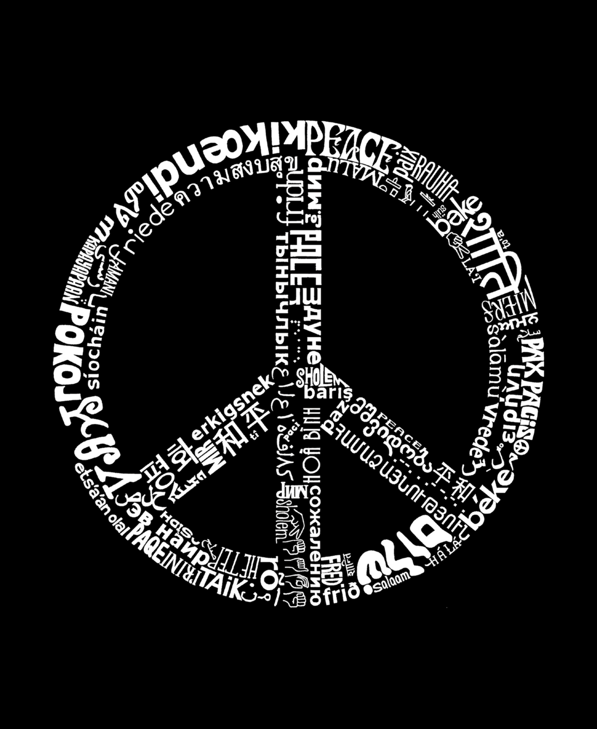 La Pop Art Plus Size The Word Peace In 77 Languages Word Art T-shirt In Black