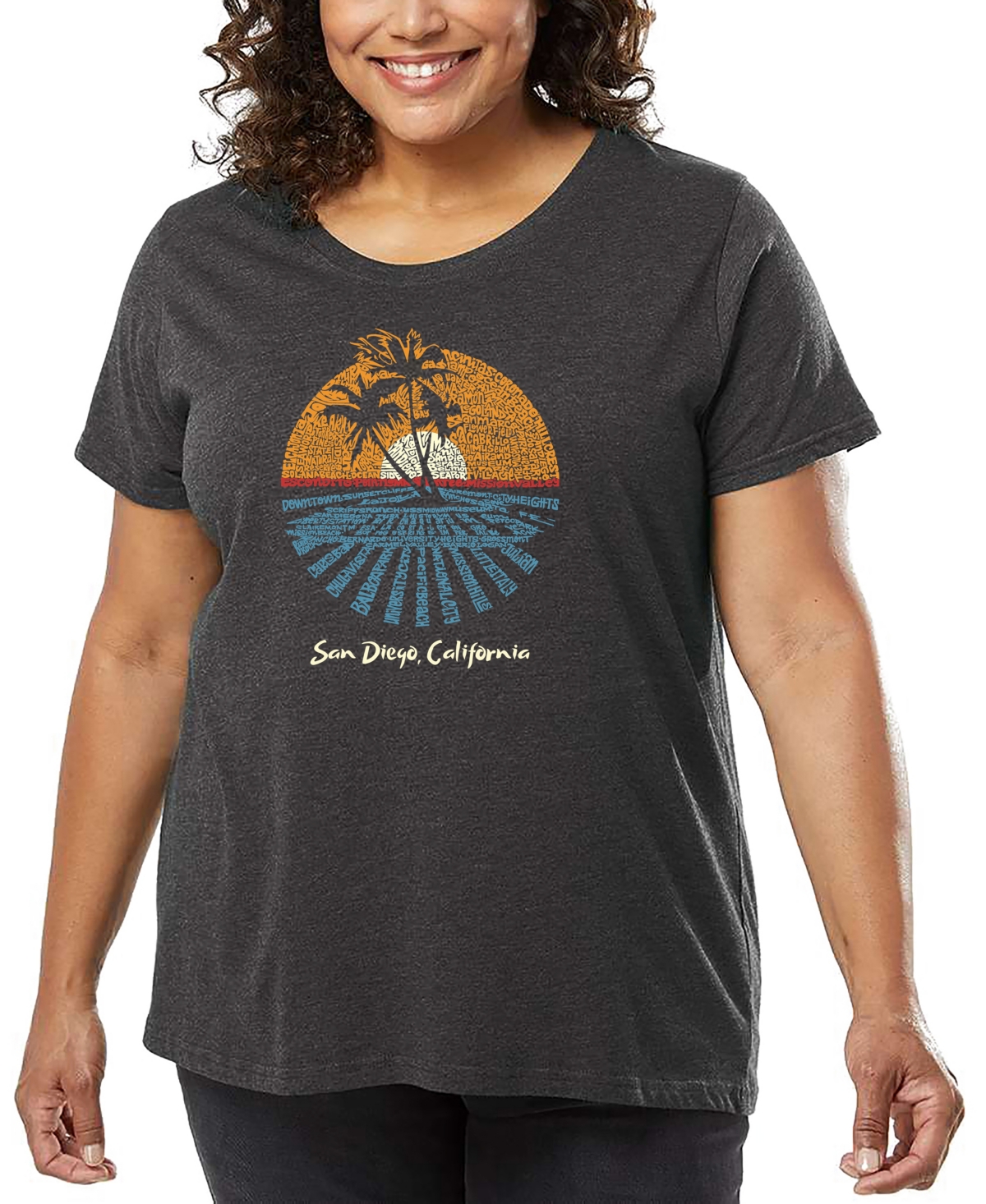 La Pop Art Plus Size Cities In San Diego Word Art T-shirt In Gray
