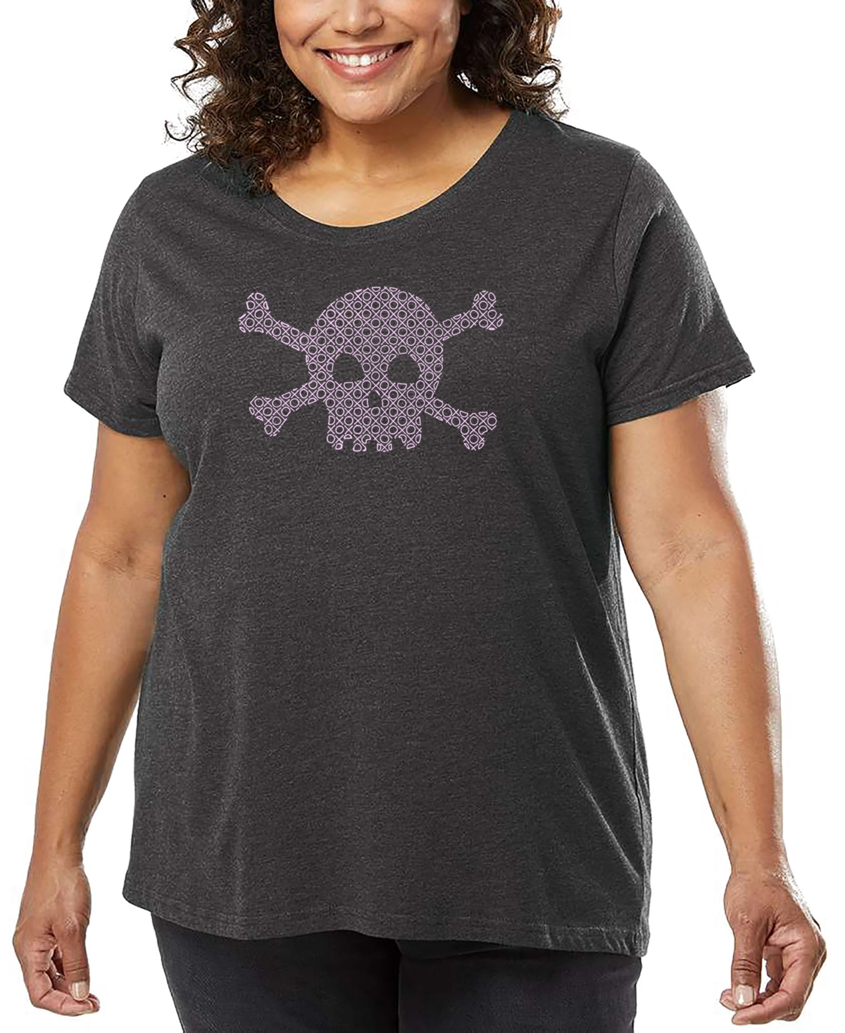 La Pop Art Plus Size Xoxo Skull Word Art T-shirt In Gray