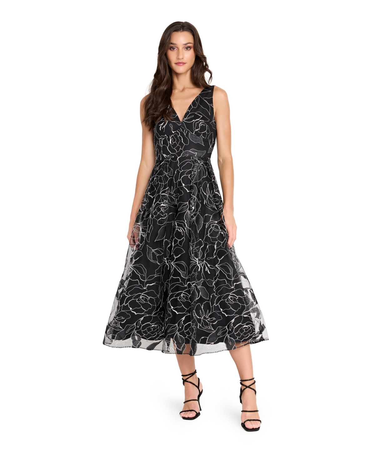 Tahari Asl Women's Soutache V-neck Metallic Midi Dress In Black