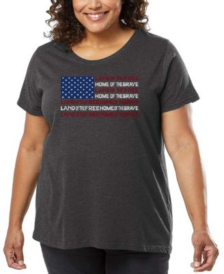 Plus Size Land Of The Free American Flag Word Art T-Shirt