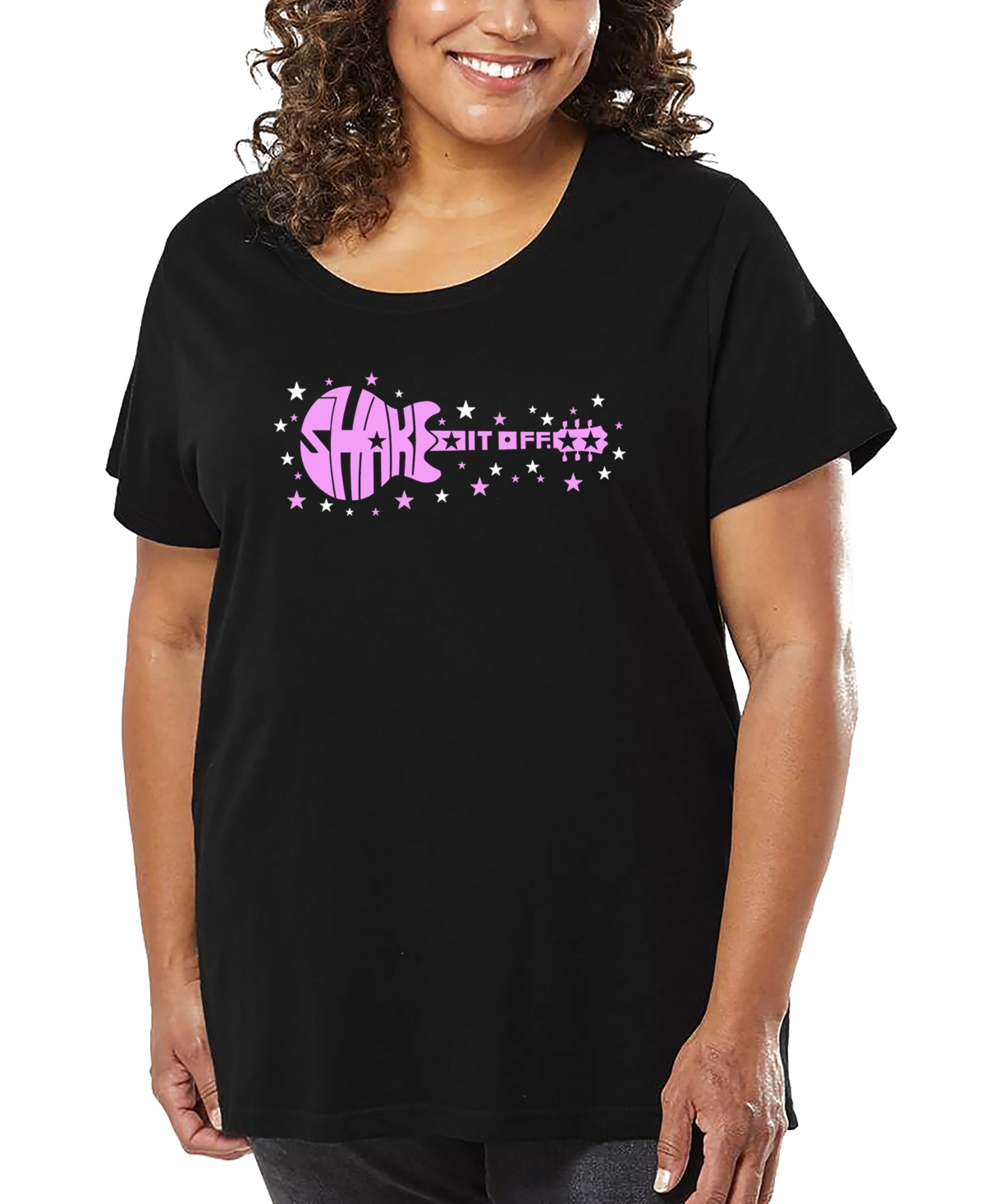 La Pop Art Plus Size Shake It Off Word Art T-shirt In Black
