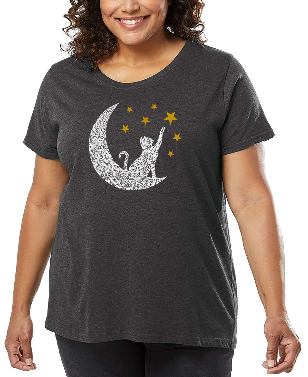 La Pop Art Plus Size Cat Moon Art T-shirt In Gray