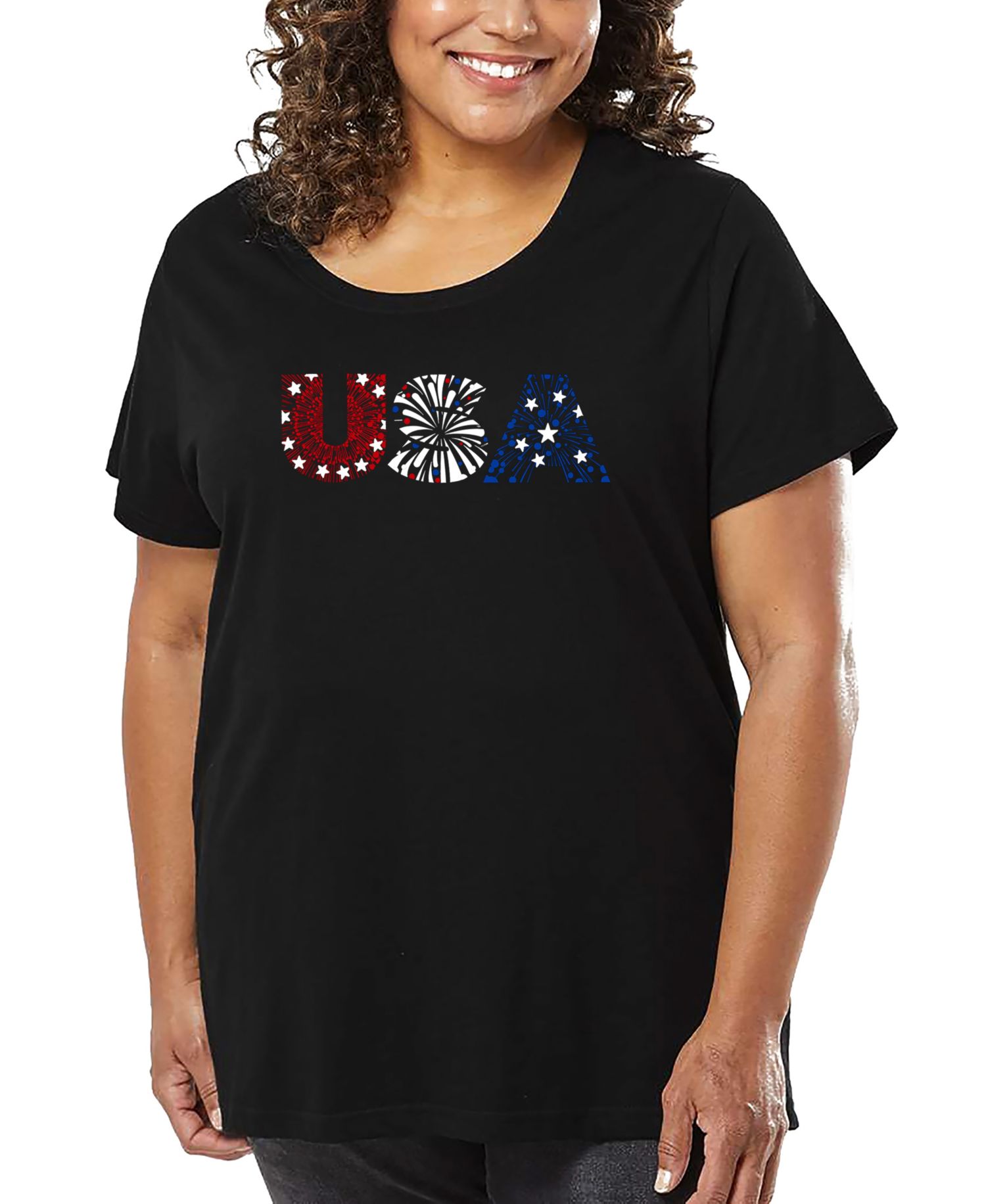 Plus Size USA Fireworks Word Art T-Shirt