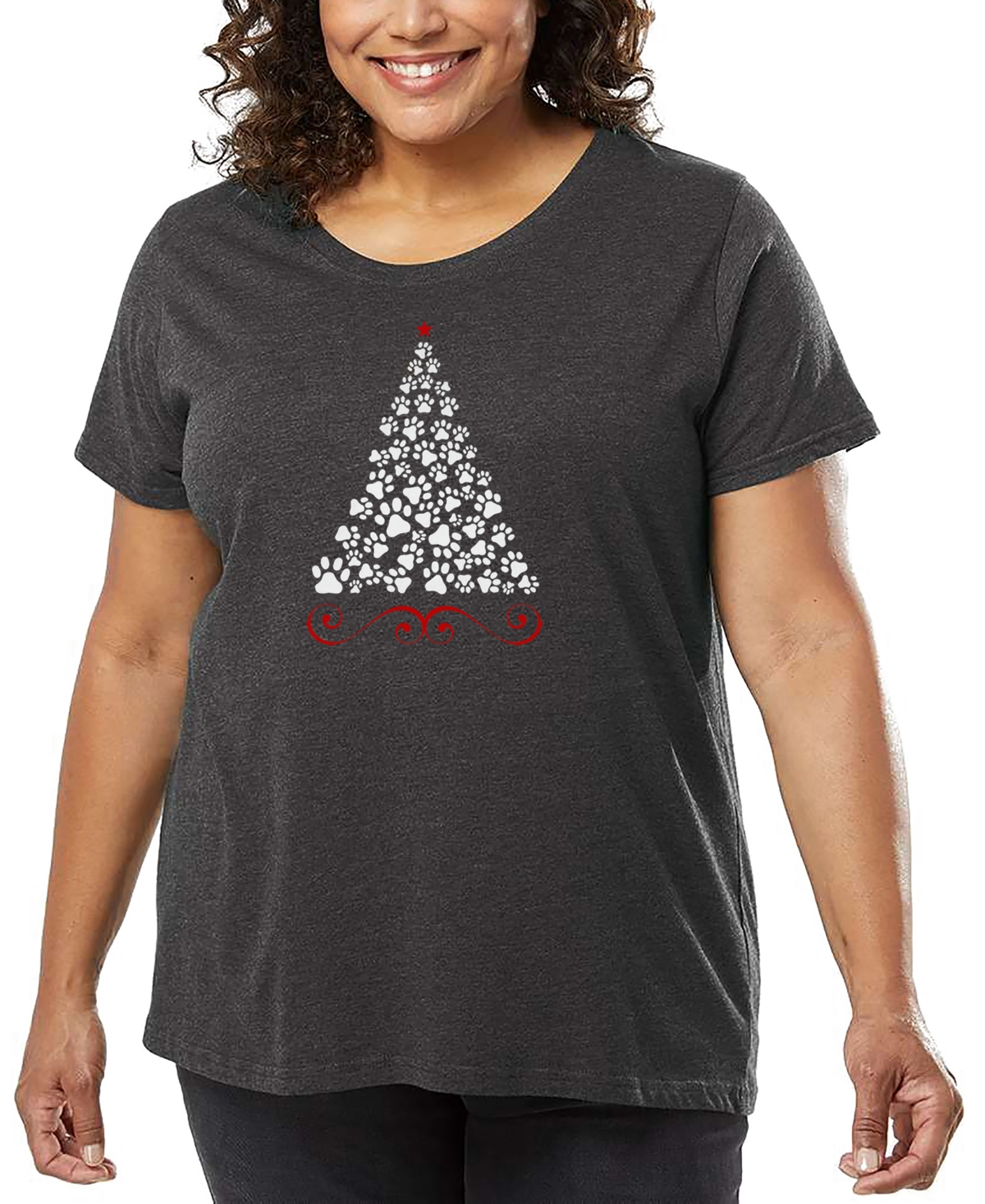 La Pop Art Plus Size Paw Christmas Tree Art T-shirt In Gray