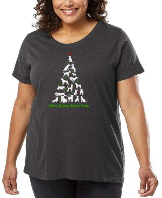 Plus Size Here Comes Santa Paws Word Art T-Shirt