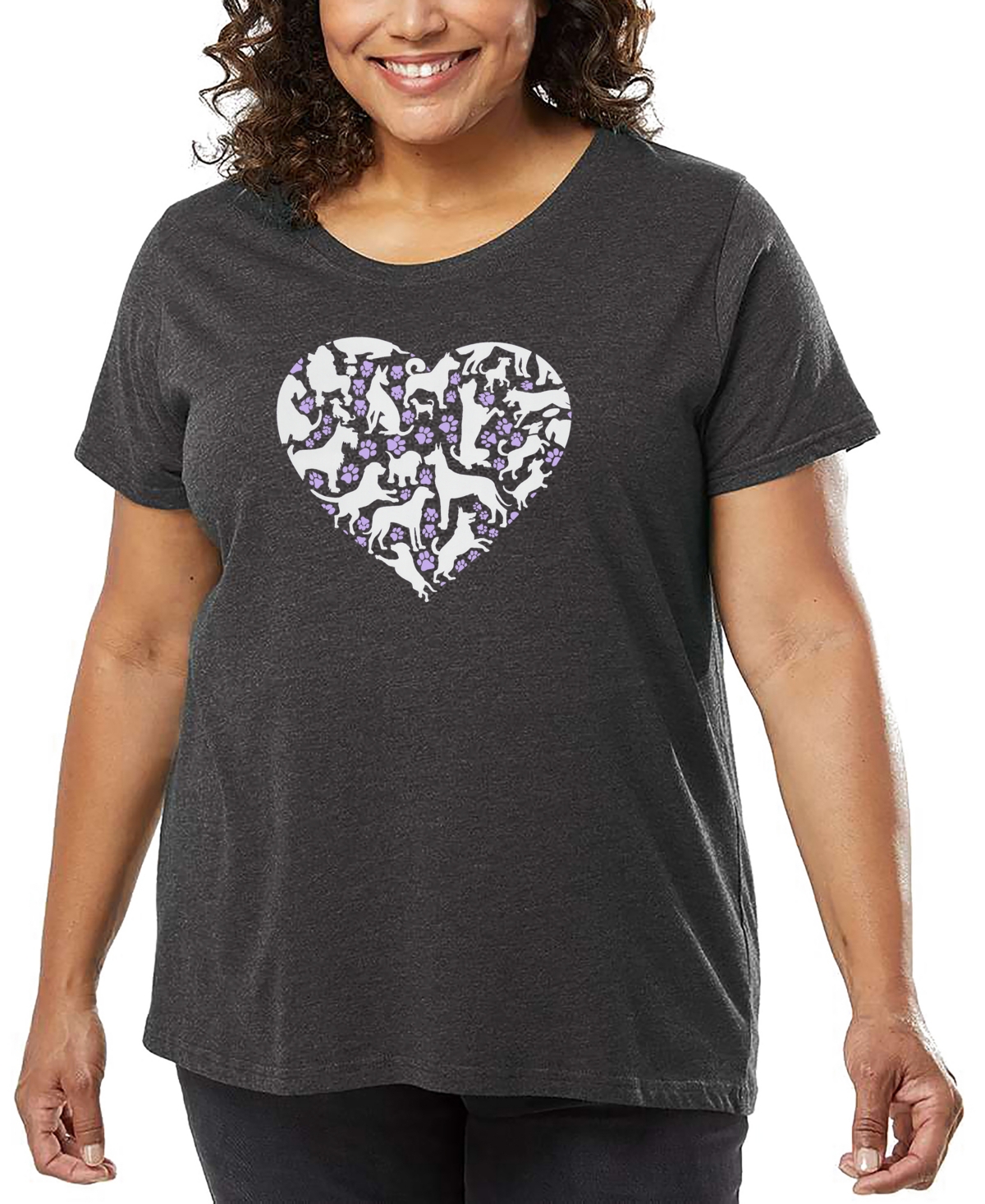 La Pop Art Plus Size Dog Heart Art T-shirt In Gray