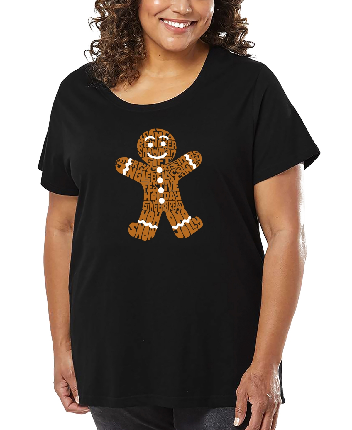 La Pop Art Plus Size Gingerbread Word Art T-shirt In Black