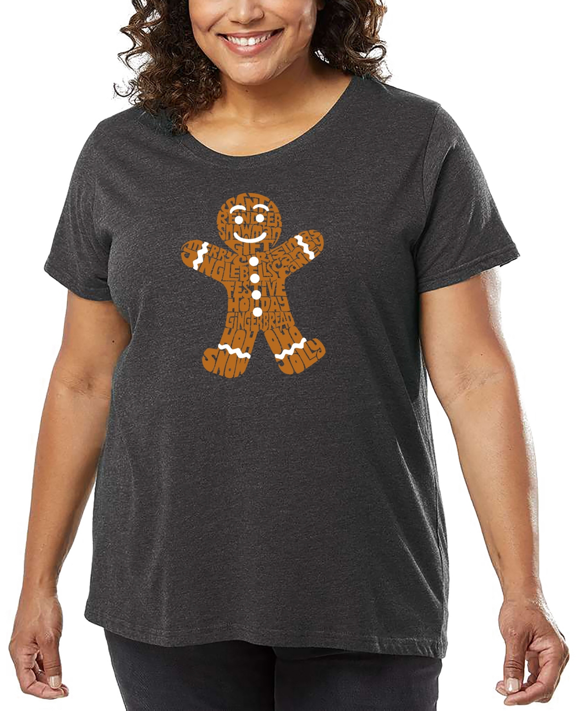 La Pop Art Plus Size Gingerbread Word Art T-shirt In Gray
