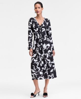 I.N.C. International Concepts - Women's Drawstring-Front V-Neck Midi Dress