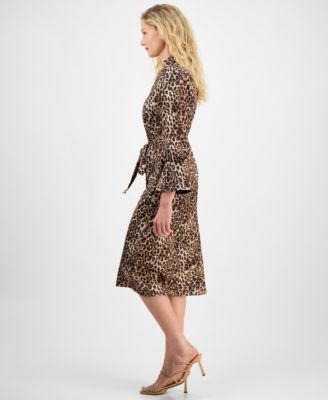 Women's Printed Tie-Waist Midi Dress