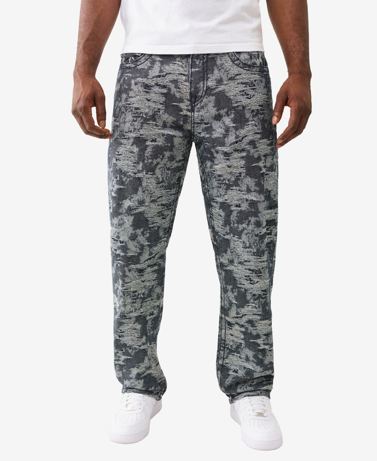 True Religion Men's Jacquard Bobby Super T Flap Baggy Jeans In Gray