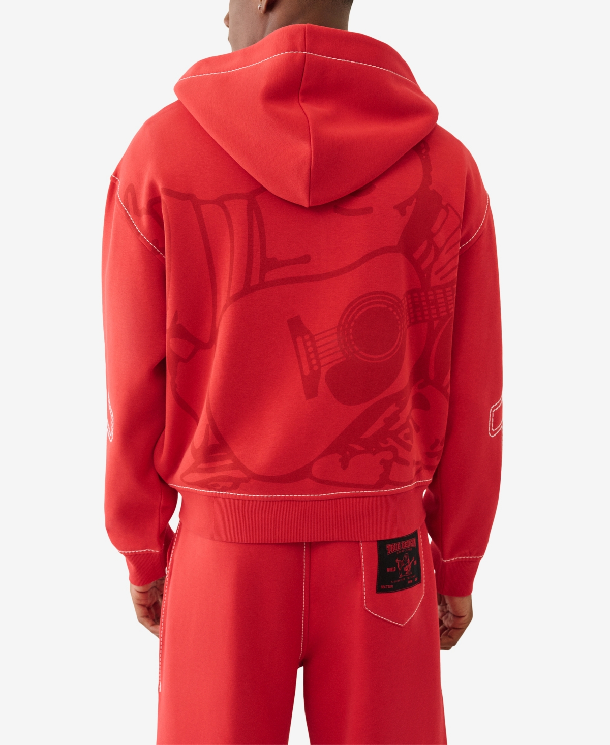 True Religion Cinched Big T Cotton Blend Zip Hoodie In Red