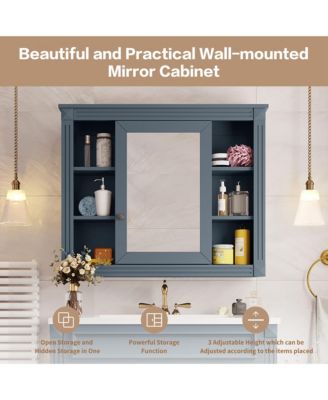 35" x 28" Mirror Cabinet with 6 Open Shelves, Wall Mounted Bathroom Medicine Cabinet (No Vanity)