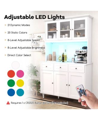 77''  MDF, Engineered Wood LED Lights and Power Outlets Tall Kitchen Pantry Storage Cabinet