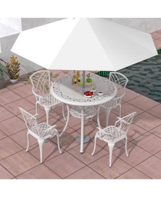 31.5'' Round Patio Dining Table for 4 w/ 2'' Umbrella Hole Outdoor Side Table