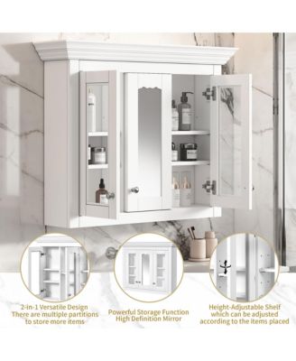35" Wall Mounted Medicine Cabinet with Mirror and 5 Adjustable Storage Shelves