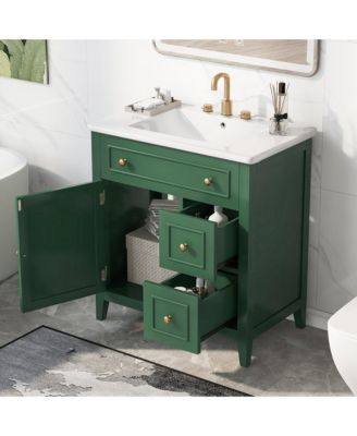 30" Bathroom Vanity with Sink Top, Cabinet with Door and Two Drawers, Solid Wood Frame, One Package