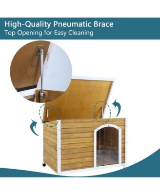 Yellow Medium Wooden Outdoor Dog House with Adjustable Plastic Feet and Elevated Floor