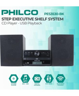 Stereo Shelf Systems Tray Loading CD Player with Digital FM Radio, Bluetooth Streaming, Remote Control in Black | LCD Display | 3.5mm Headphone Jack | MP3 & AUX Port Compatible