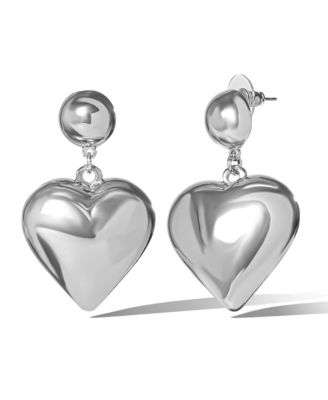 Puffy Heart Statement Stud Earrings in Silver-Tone