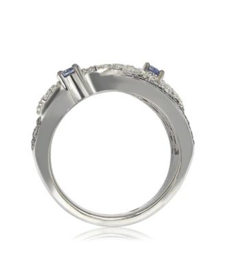 Suzy Levian Sterling Silver Sapphire & Created White Sapphire Floral Ring