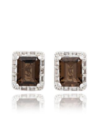 Suzy Levian Sterling Emerald Cut Topaz And Topaz Stud Earrings