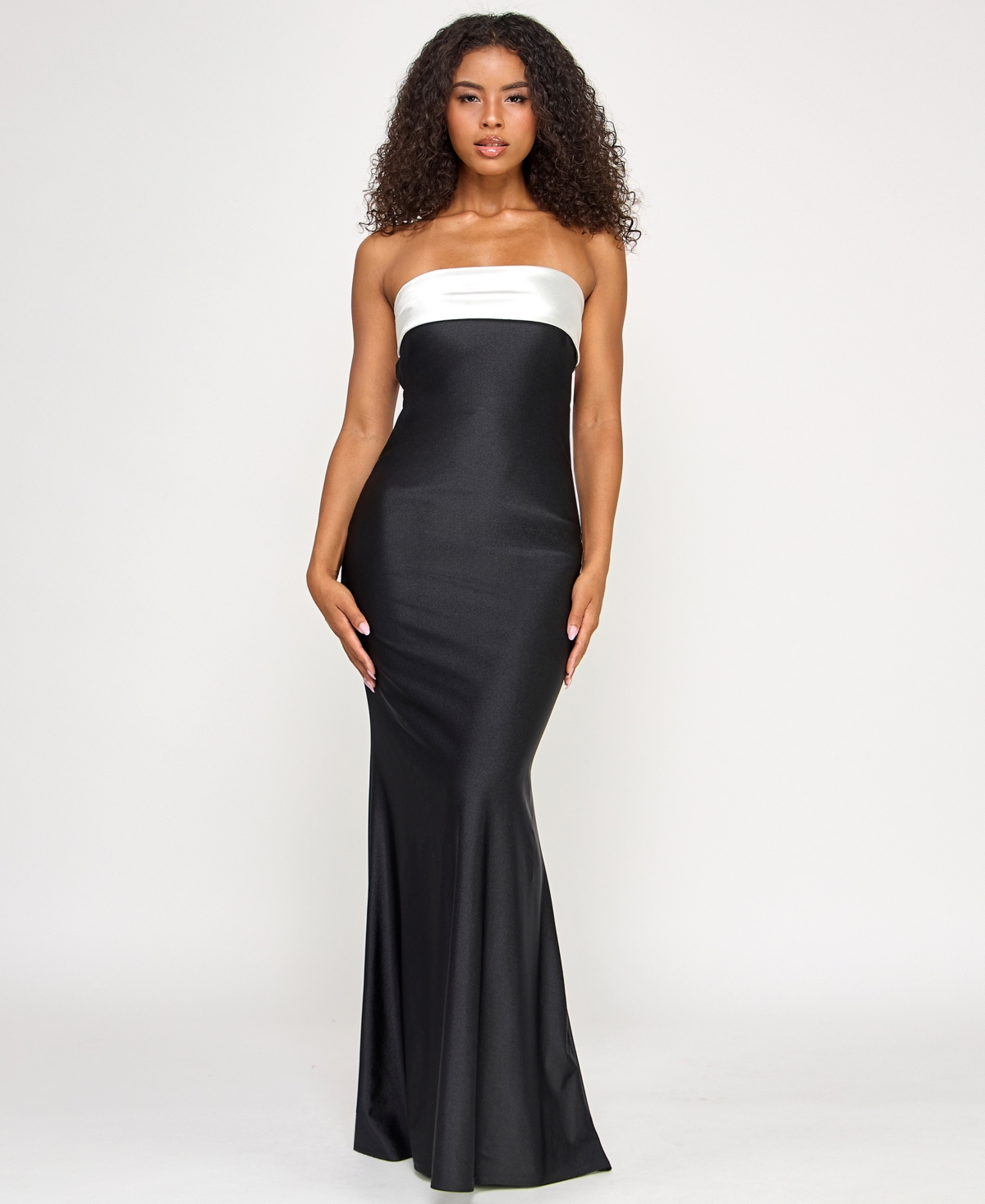 City Studios Juniors' Strapless Tube Overlay Long Slim Knit Gown In Multi
