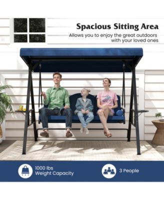 3-Seat Patio Swing Chair w/ Adjustable Canopy Thickened Cushions Pillow Outdooor