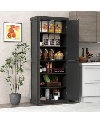 72.5'' Kitchen Pantry w/4 Door 6-Tier Shelves Freestanding Modern Storage